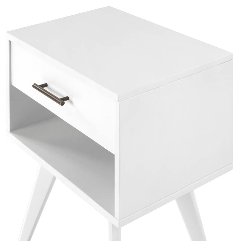 Mid Century Modern One Drawer Nightstand - White Finish