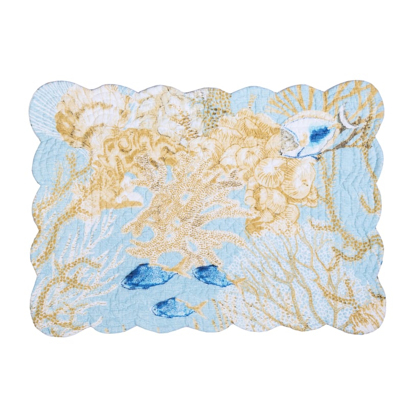 Belmont Reef Reversible Machine Washable Scallop Quilt Placemats Set of 6