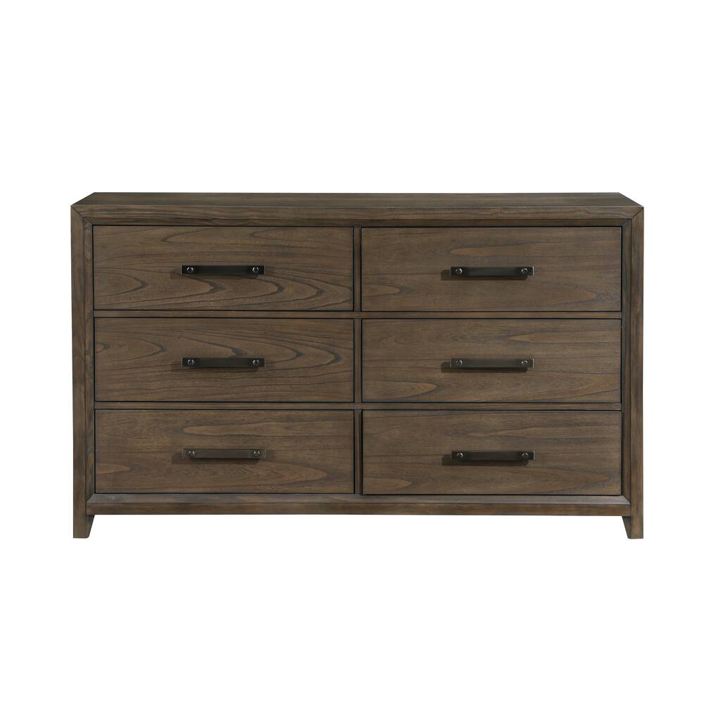 Dark Walnut Finish Dresser of 6 Drawers Classic Design
