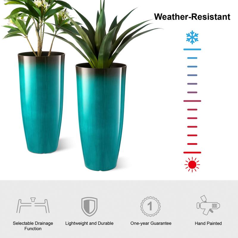 Glitzhome 30"H Set of 2 Oversized Gradient Cobalt Blue/Turquoise/Red Tall Plastic Planter