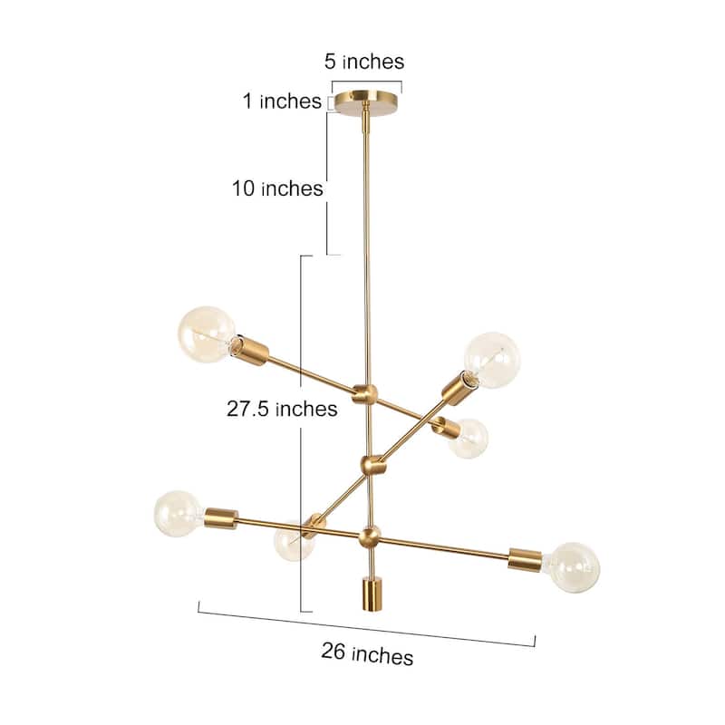 Mid-century Modern Brass Gold Pendants 6-light Sputnik Ceiling Lighting for Kitchen Island - Brass Gold - D26"x H38.5"