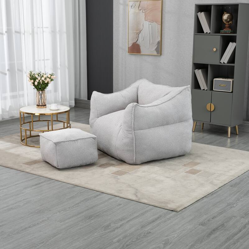GDFStudio - COOLMORE Boucle Bean Bag Chair with Memory Foam Filling for Ultimate Comfort - Antique Gray