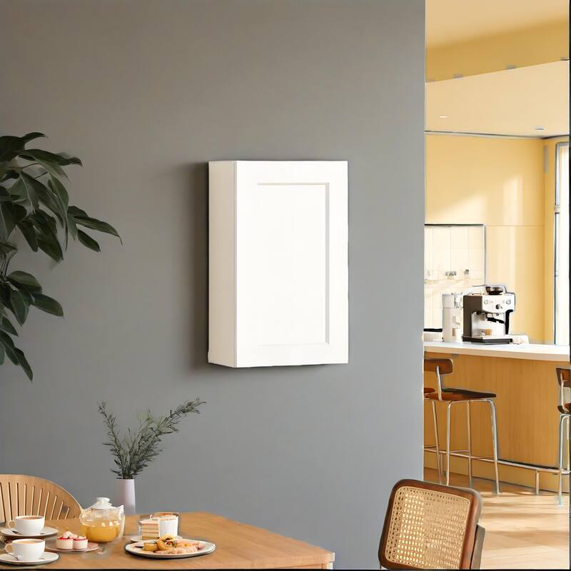 White Shaker Solid Wood Wall Cabinet, 18 Inch Ready-to-Assemble with 2 Adjustable Shelves, Perfect for Kitchen, Bathroom - White
