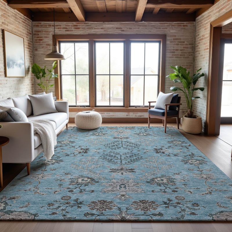 Premium Washable Super Soft Traditional Ozark Mayfield Rug - Sky - 3' x 5'