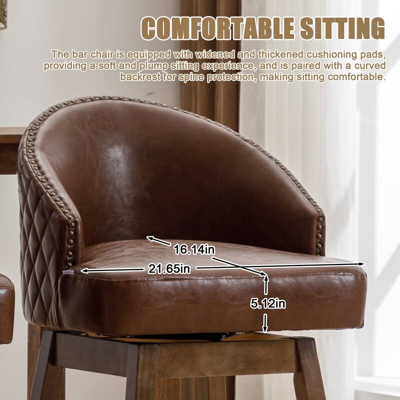 Rotating Bar Chair, Counter Height Bar Chair With Backrest, Leather Rotating Kitchen Stool, Set of 2