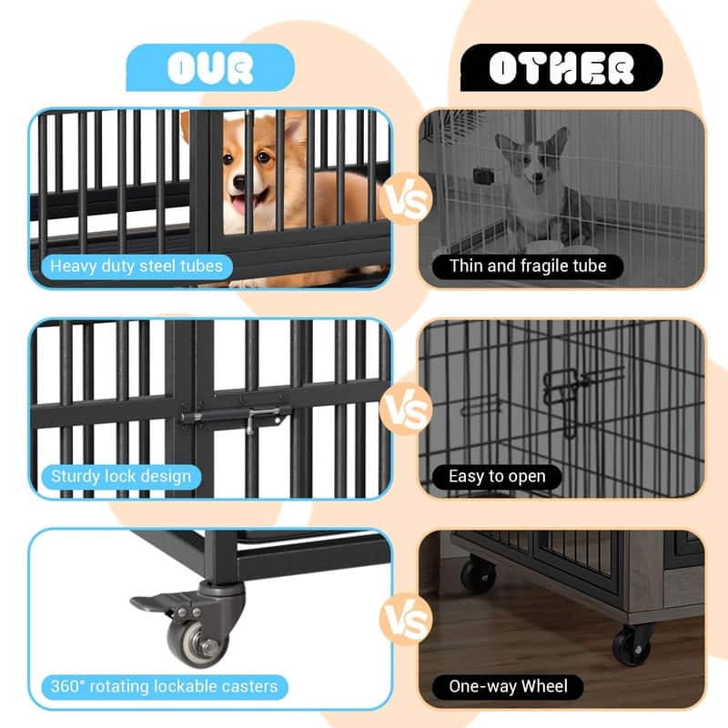 Heavy Duty Dog Crate withDouble Door Wheels ChewProof Metal Kennel for Small Dogs Easy to Assemble