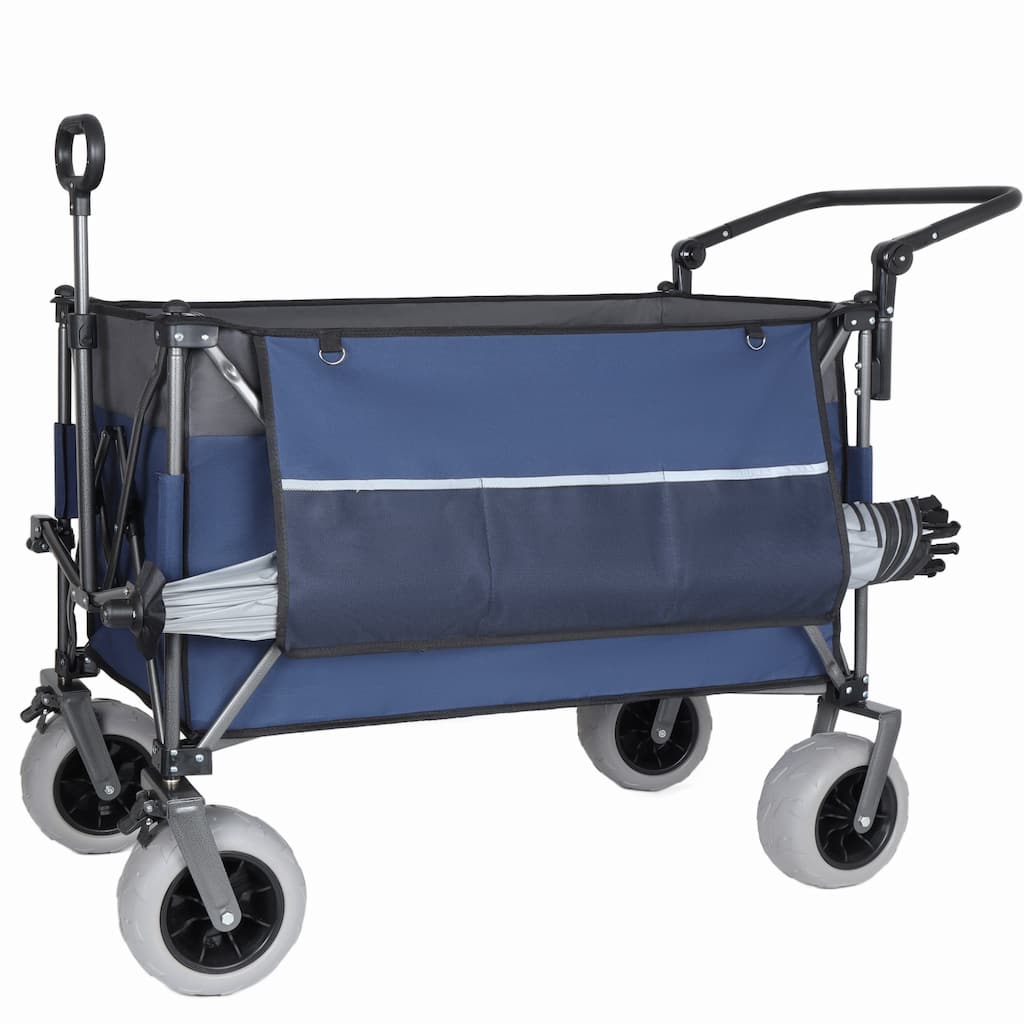 Multi-Functional Push-Pull Folding Wagon Cart with Rotating Handle & 9"x4" Beach Tires for Camping & Beach -300L XL Heavy-Duty