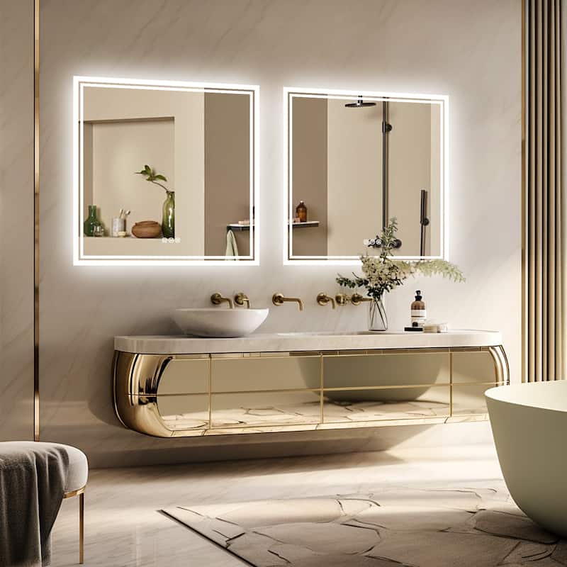 Bathroom Mirror Square Big LED Mirror Vanity Makeup Dimmable Anti-Fog - 32*32"