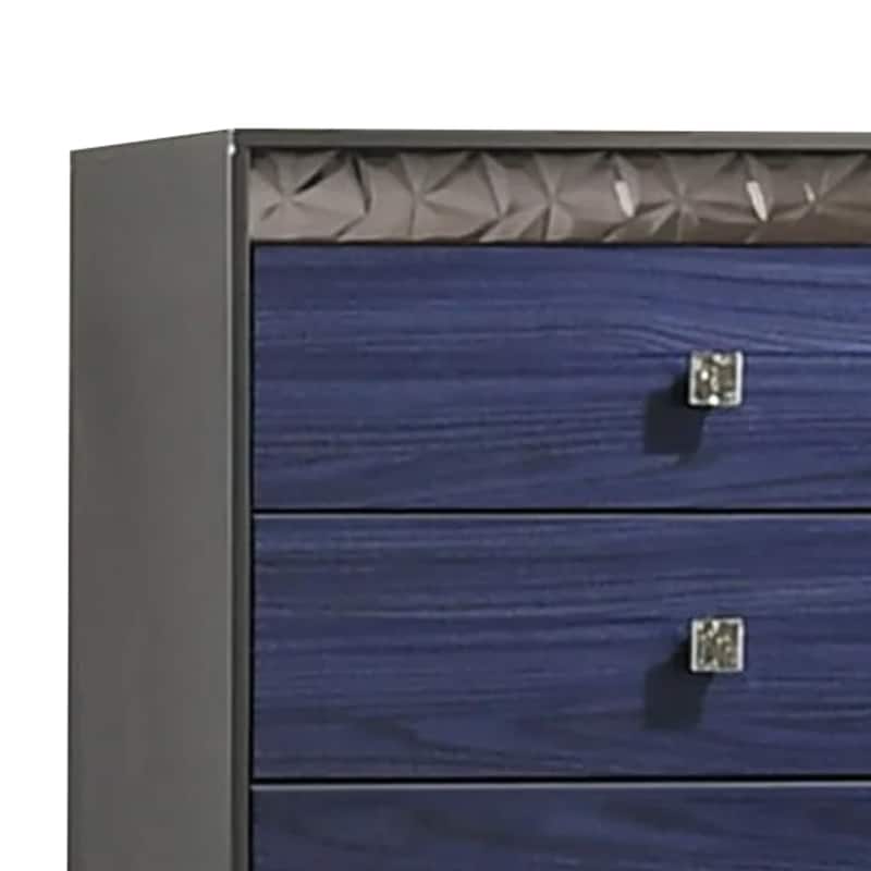 Zara Tall Dresser Chest with 5 Drawers, Ash Gray and Indigo Blue Wood