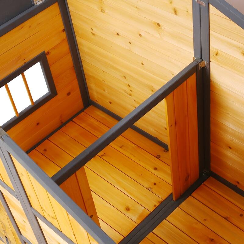 Wooden Outdoor XL Dog House with Porch, Weatherproof Raised Kennel