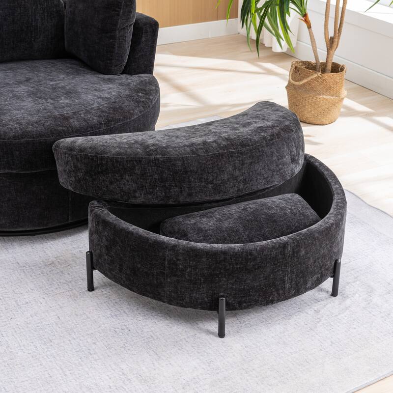 42.3"W Upholstered Swivel Accent Chair with 4 Pillows and Half-Moon Storage Ottoman