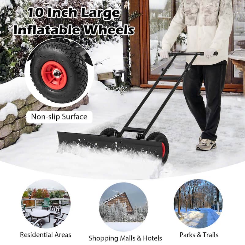 Costway 36" Snow Shovel Pusher with 10" Inflatable Wheels Adjustable - See Details