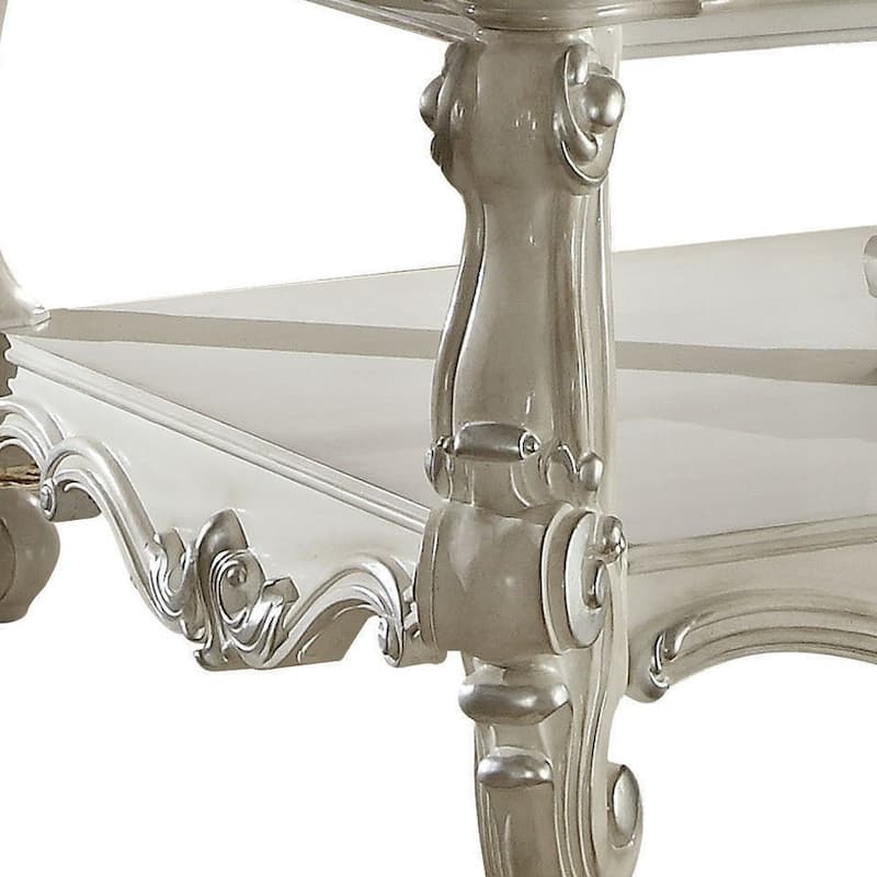 HomeRoots 57" White Wood Ornate Coffee Table With Shelf - 57' X '21' X '41