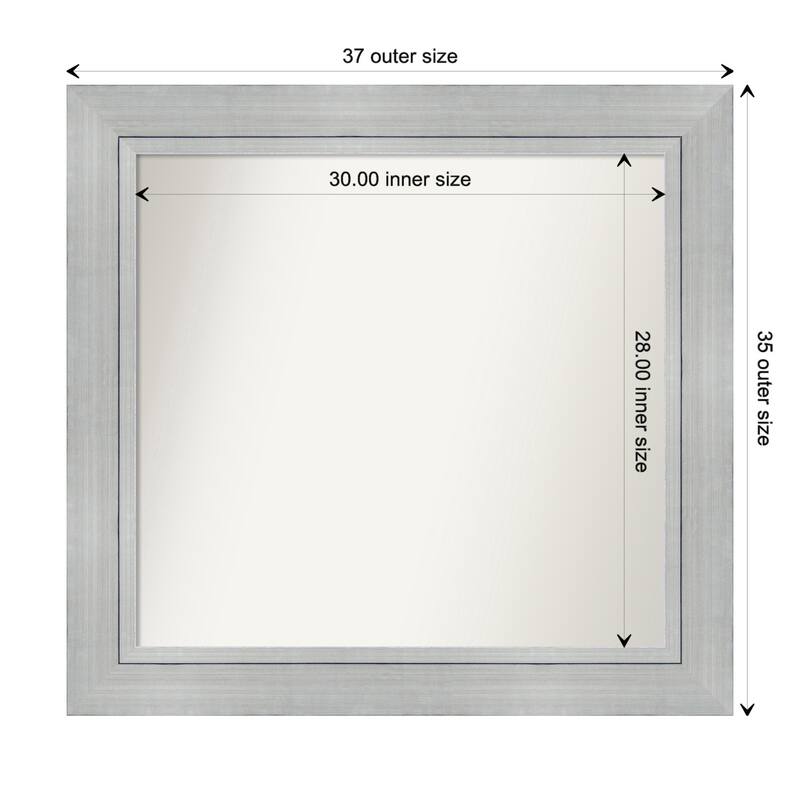 Romano Silver Framed Non-Beveled Custom Wall Mirror, Bathroom Vanity Mirror - Outer Size: 37.25 x 35.25