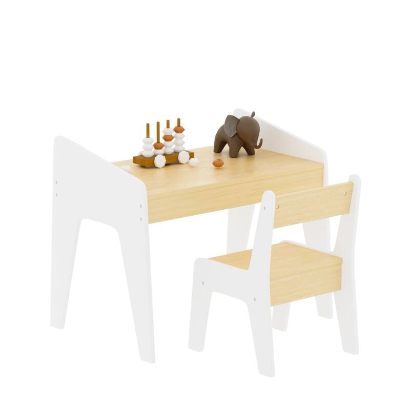 Kids Study Table and Chair Set 1 Piece Wooden Kids Furniture White Natural