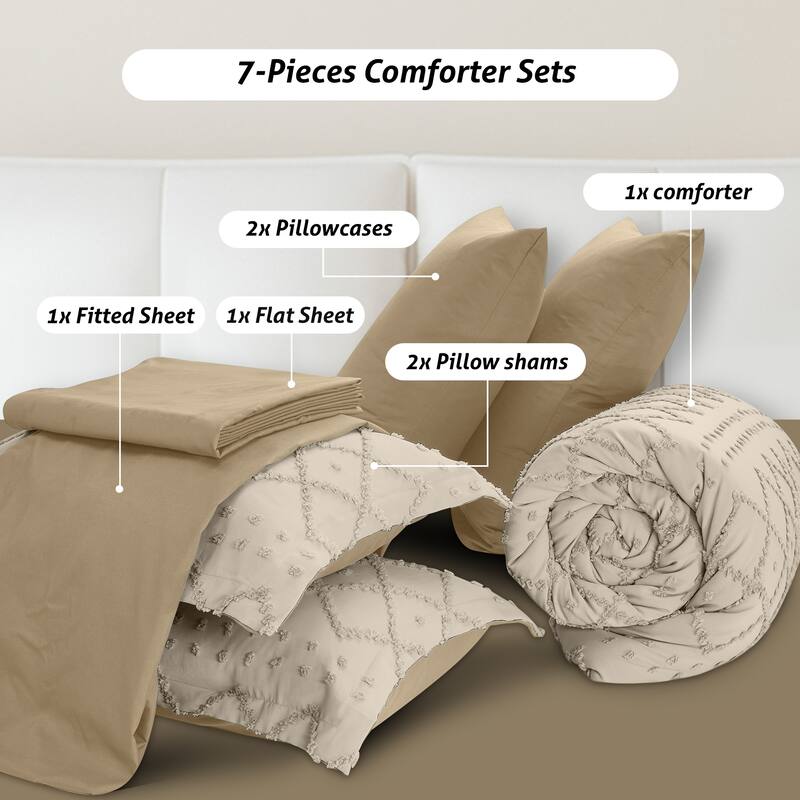 Set of 5/7 Pieces Brushed Comforter Set, Bed-in-a-Bag