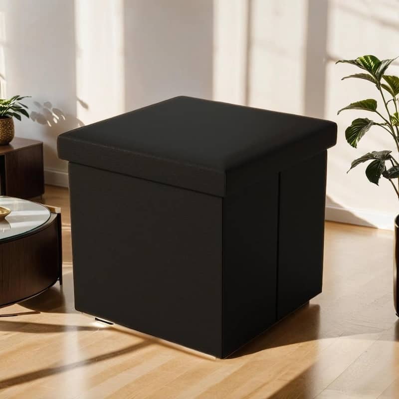 Faux Leather Folding Storage Ottoman Cube - Grey