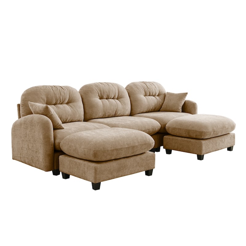 GDF Studio - Nina Modular Modern Chenille U-Shaped Sectional Sofa with Ottoman and 2 Soft Throw Pillows