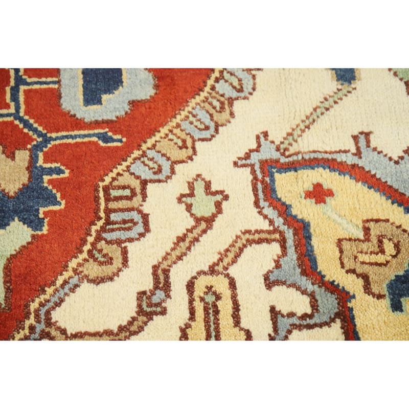 Medallion Heriz Serapi Indian Large Rug Hand-Knotted Wool Carpet - 9'8" x 13'11"