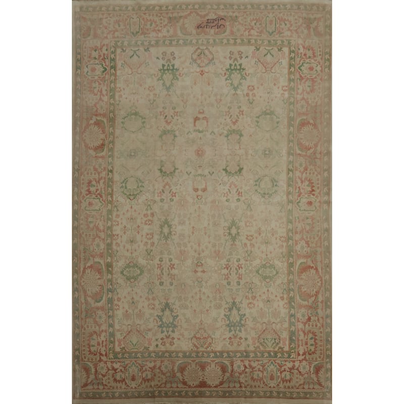 Hand Knotted Oriental 100% Wool Carpet Traditional Floral Beige & Ivories Ziegler Area Rug - 12' 10'' X 9' 7''