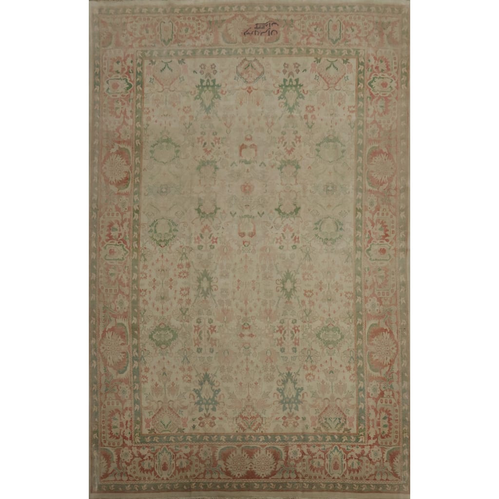 Hand Knotted Oriental 100% Wool Carpet Traditional Floral Beige & Ivories Ziegler Area Rug - 12' 10'' X 9' 7''