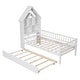 preview thumbnail 6 of 7, White Twin Pine Platform Bed with House Headboard, Trundle, Shelves, Guardrails