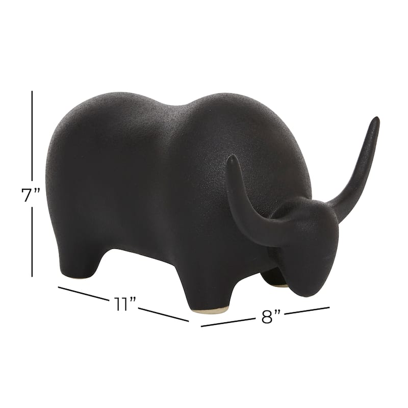 Black Ceramic Bull Sculpture - 8 x 11 x 7