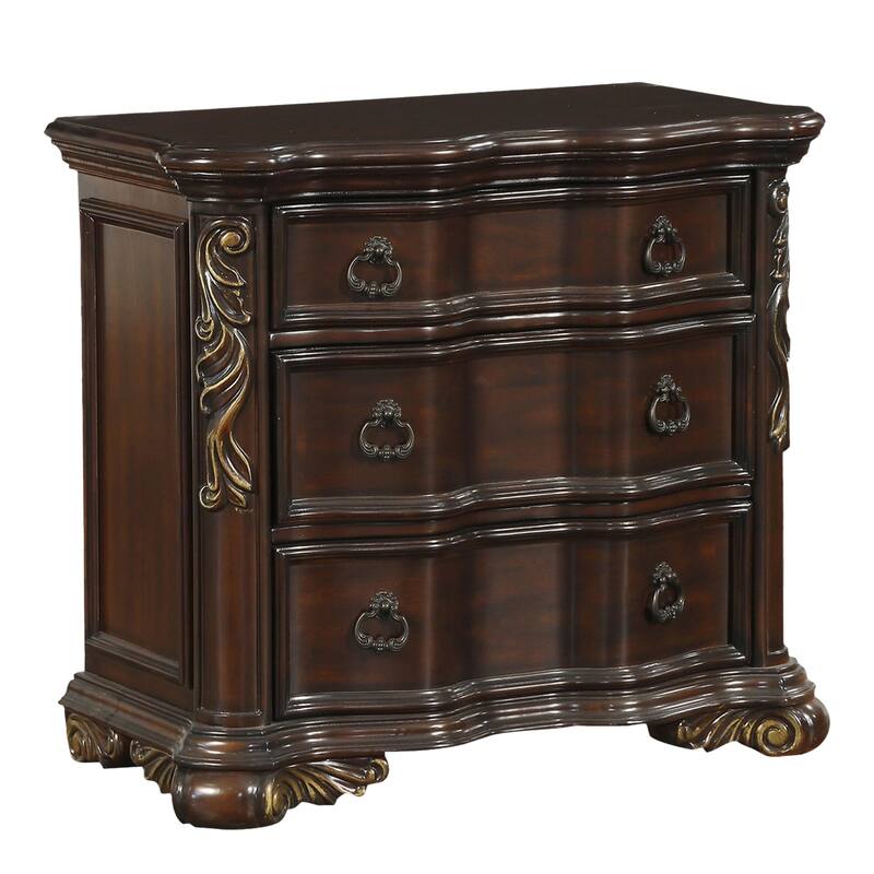 Rise 4 Piece Queen Bedroom Set, Arched Wing Design, Leatherette Padding, Brown