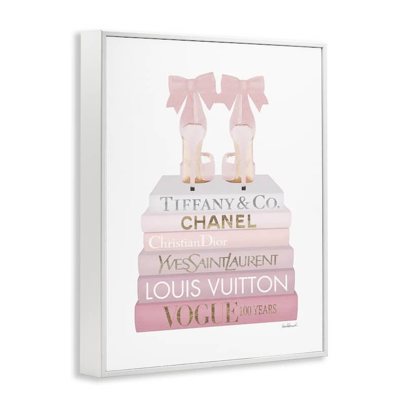 Stupell Chic Pink Bow Shoes Glam Fashion Bookstack Framed Wall Art