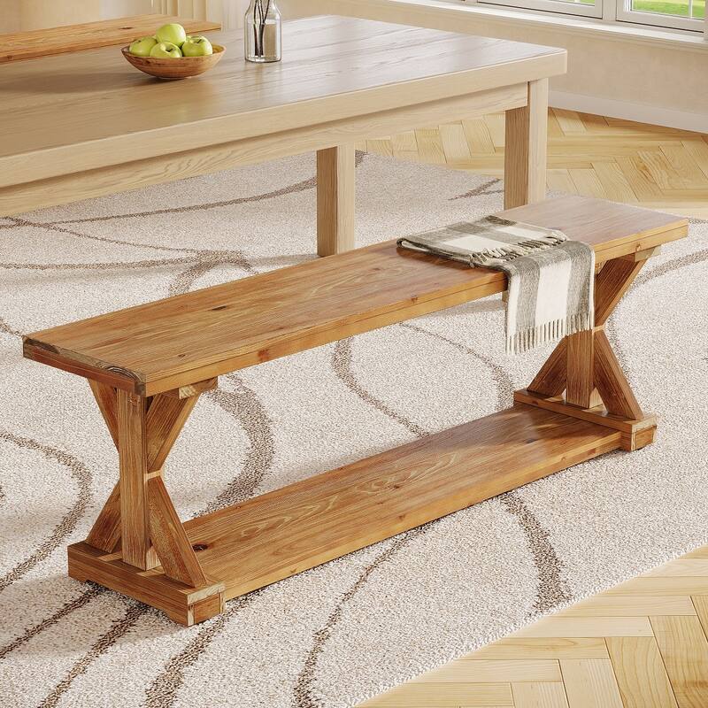 59" Solid Wood Dining Bench, Rustic Farmhouse Bench for Dining Table