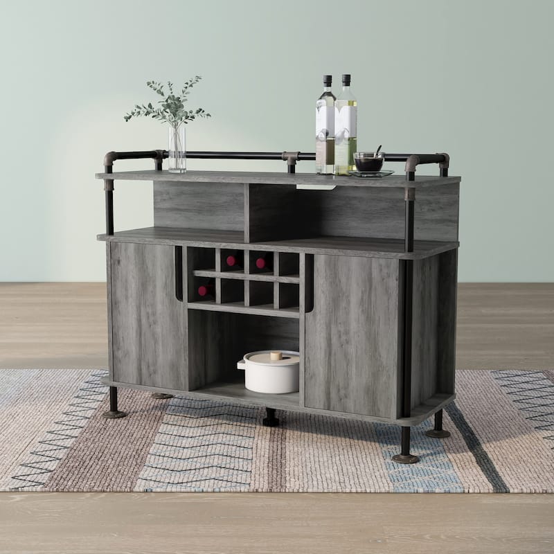 DH BASIC Rustic Iron 7-Shelf and 8-Bottle Wine Cabinet by Denhour