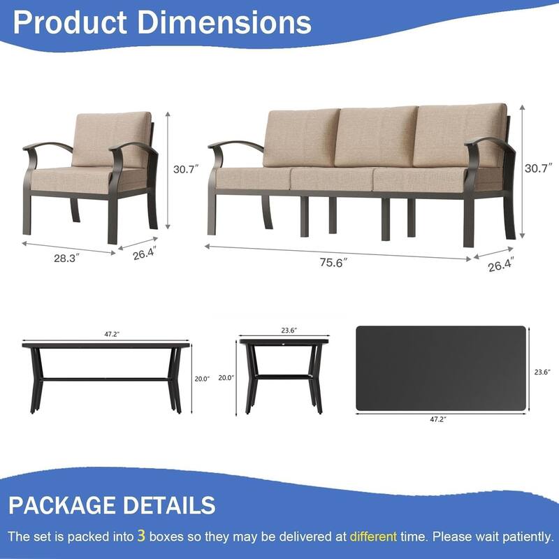 Kullavik Aluminum Outdoor Patio Sectional Sofa Set with Swivel Rocking Chairs and Coffee Table
