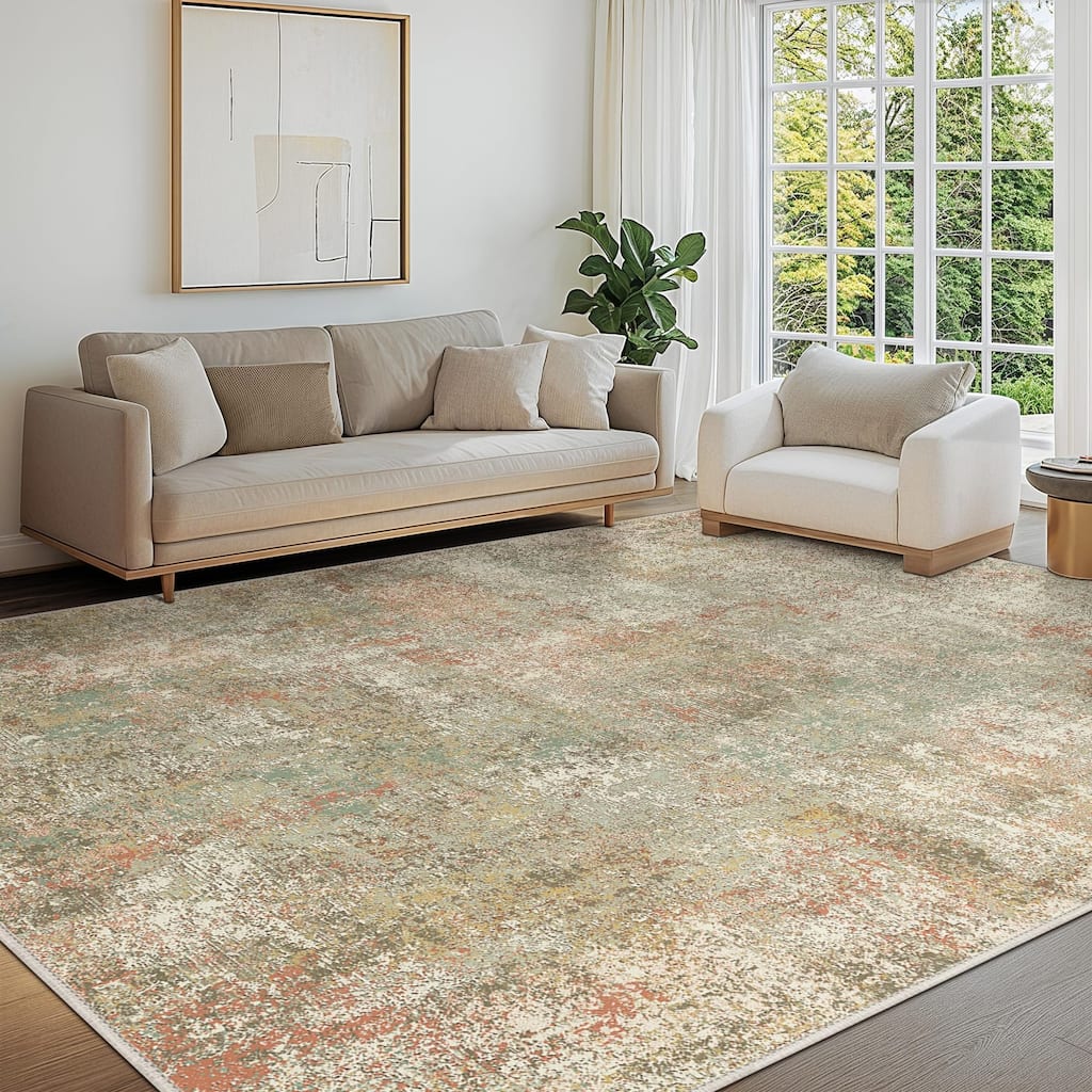Mcow Vintage Fresco Collection Distressed Abstract Low-Pile Machine-Washable Area Rug - 8' x 10'