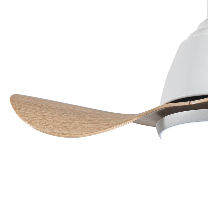 Cian Modern White Lighted Ceiling Fan with Natural Wood Finish 3-Blades LED Remote Control - White-Natural
