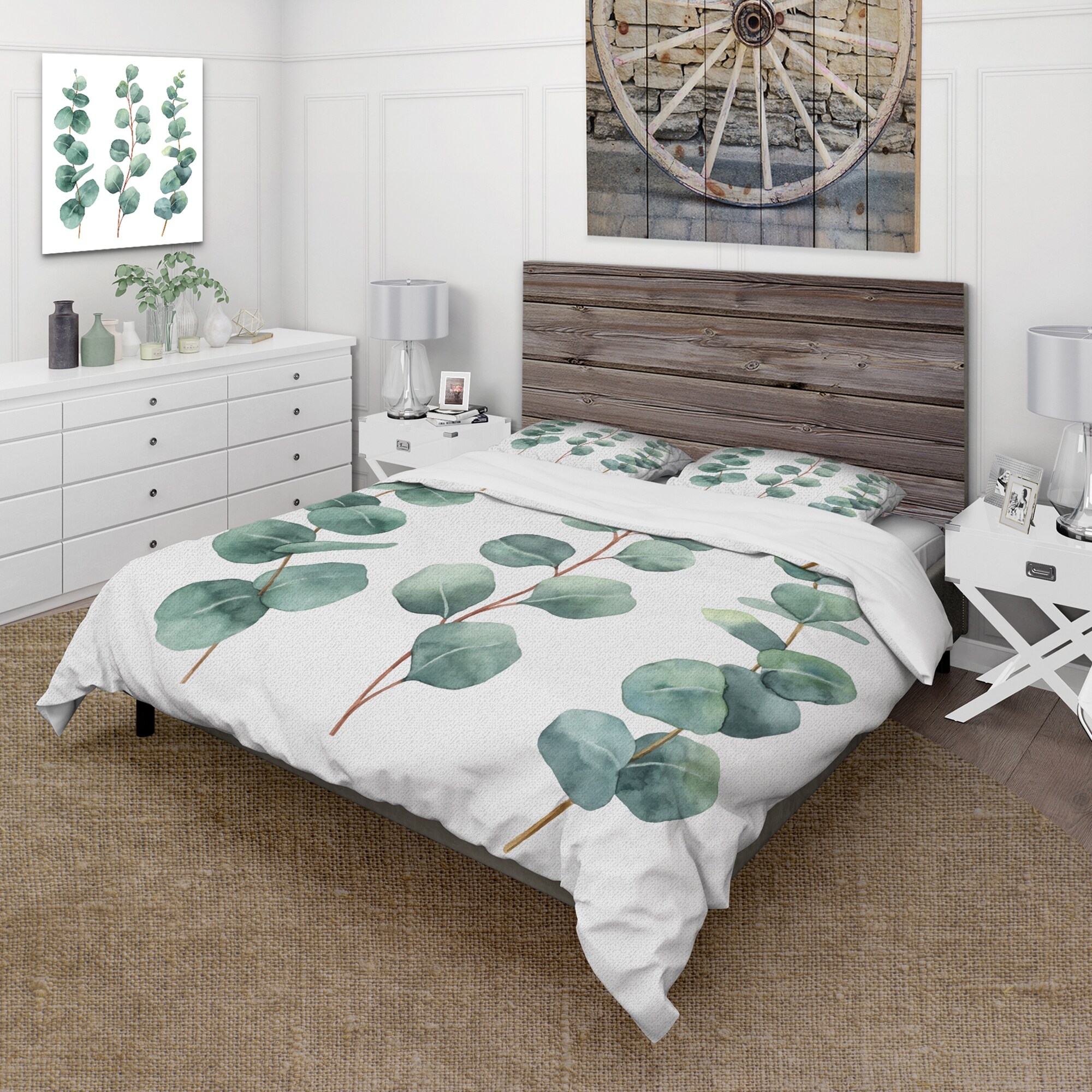 Designart Young Eucalyptus Leaves and Branches I Traditional Duvet Cover Set