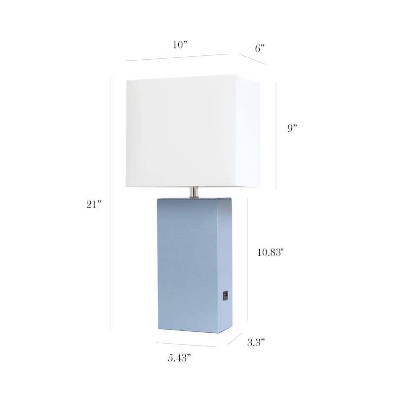 Elegant Designs 21" Modern Leather Wrapped Table Lamp with USB Port, With LED Bulb