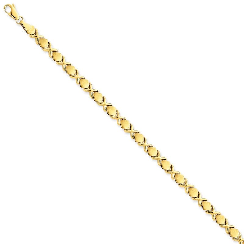 Curata 14k Yellow Gold Polished and Brushed Fancy X 7 inch Stampato Bracelet