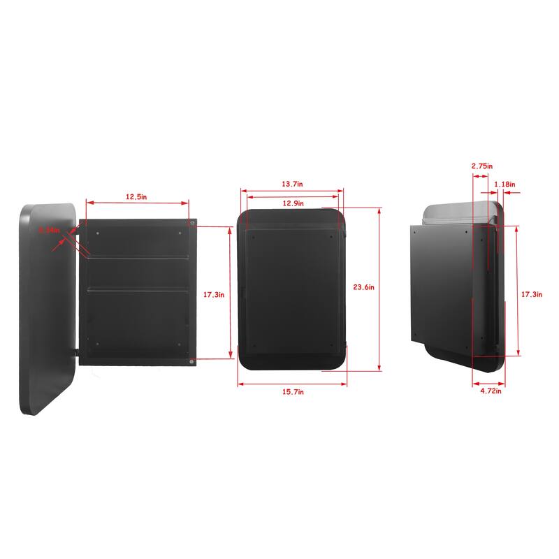 16" x 24" Black/ White Rectangular Metal Framed Medicine Cabinet with Mirror and Adjustable Shelves