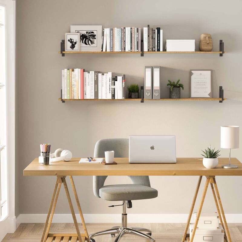 Wallniture Toledo 60"x6" Wood Floating Shelves, Wall Bookshelf, Rustic Floating Shelf (Set of 2)