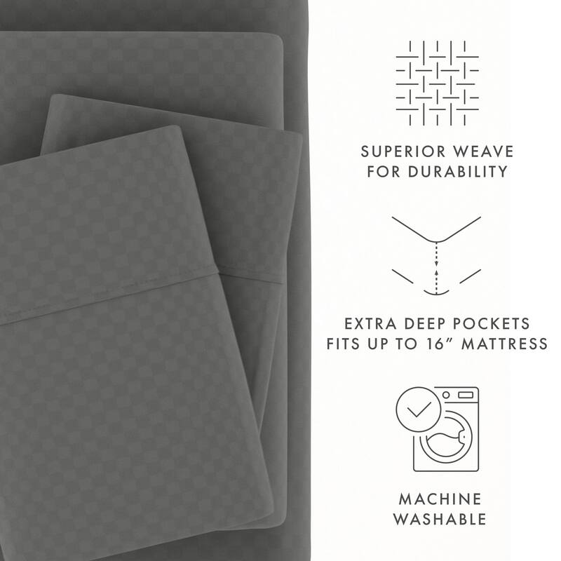 Soft Essentials Double Brushed Embossed Checkered 4PC Deep Pocket Bed Sheet Set