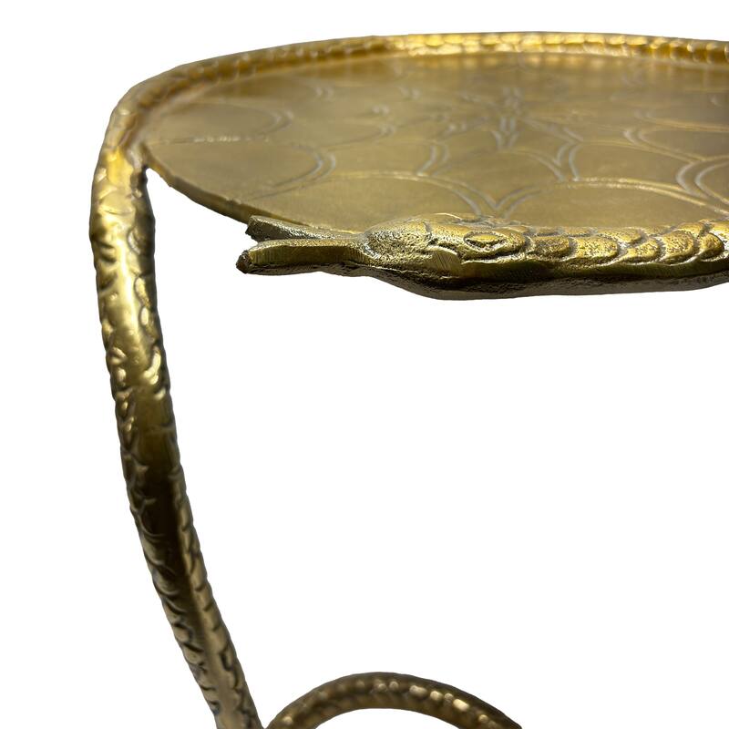 22 Inch Side End Table, Handcrafted Textured Snake Skin Pattern Base, Brass Aluminum