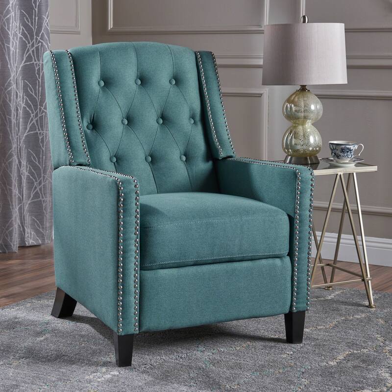 Roomfitters Classic Fabric Push Back Chair, Elegant Recliner for Living Room, Bedroom - Teal