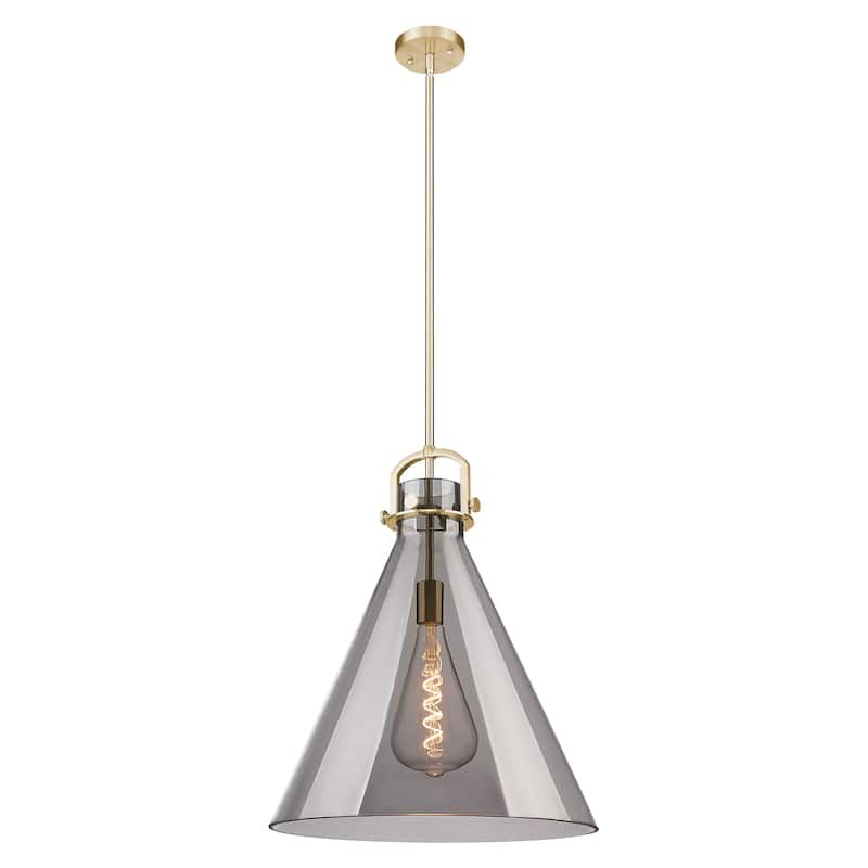 Innovations Lighting Downtown Urban - Newton Cone - 1 Light 18" Stem Hung Arched-Frame Pendant - Champagne Bronze/Light Smoke Shade