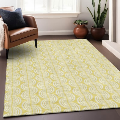 Machine Washable Indoor/ Outdoor Wavy Modern Chantille Rug