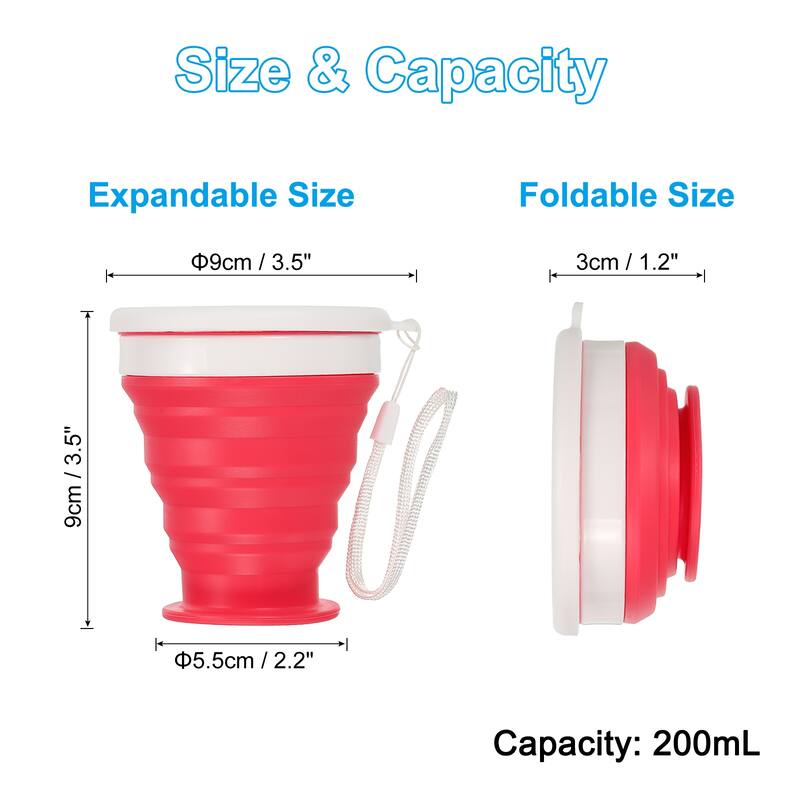2pcs Collapsible Water Bottle, 200mL Travel Folding Cup - Rose Red, Purple