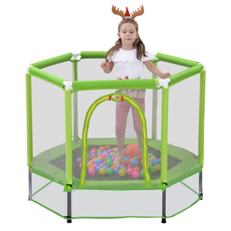 55" Toddlers Trampoline with Safety Enclosure Net and Balls, Indoor Outdoor Mini Trampoline for Kids