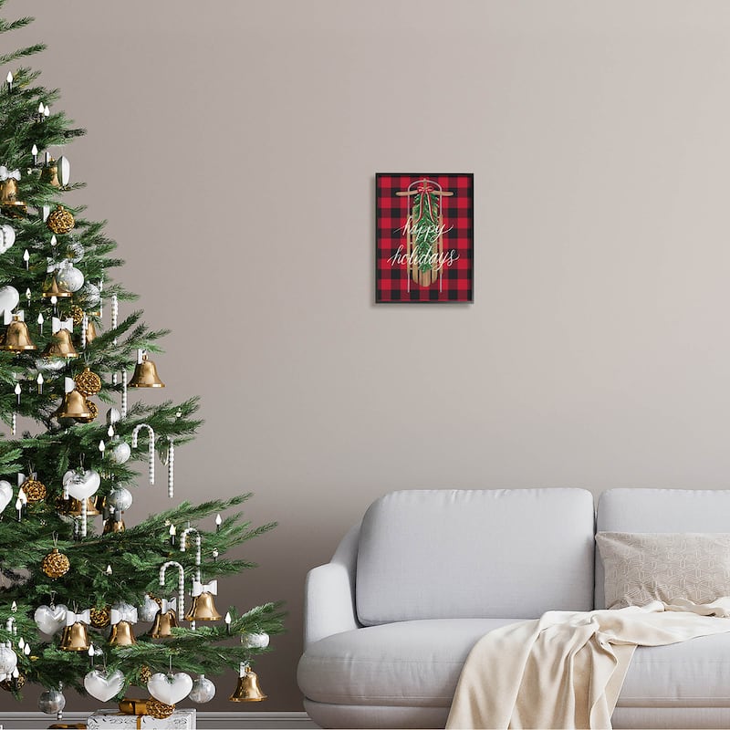 Stupell Happy Holidays Tartan Sled Framed Giclee Art, Design by Amanda ...