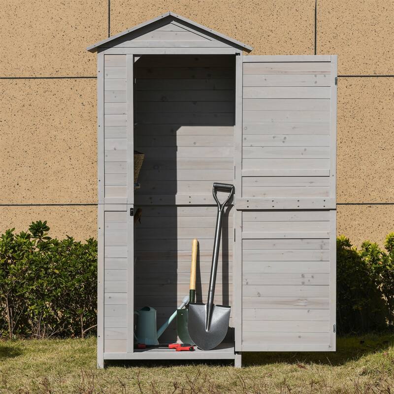 Outsunny 36" x 25" x 79" Wooden Storage Shed Cabinet - Grey