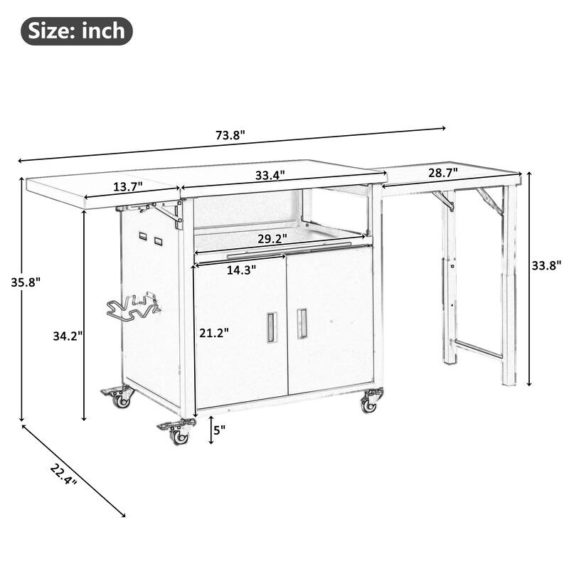 Foldable Outdoor Prep Station BBQ Cart with Trash Rack, Portable Kitchen Island Grill Cart with Foldable Top