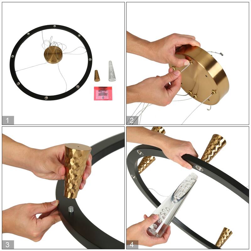 Modern LED 8-Light Wheel Black Gold Chandelier with Clear Acrylic Shades - Dia. 32.7" x H 13.3"